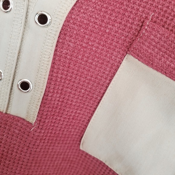 Fall Waffle Knit V-Neck Pocket Top Loose Slouchy Women’s Tops - Picture 7 of 8